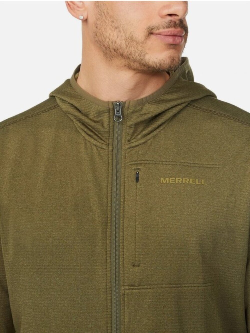 Merrell Men's Full Zip Hoodie Grid Fleece Jacket Moisture Wicking Stretch NEW - Picture 3 of 5